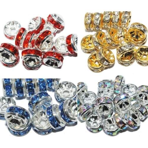Can choose color mix multicolor 200pcs/Lot 8MM Spacer Metal Silver Plated Rondelle Rhinestone Loose bead crystal