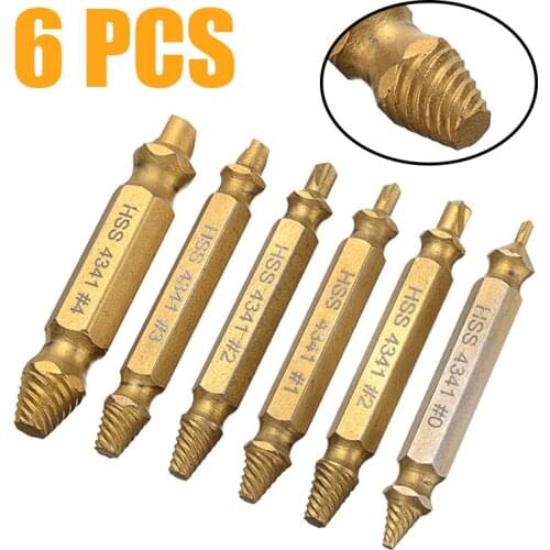 6pcs Damaged Screw Extractor Drill Bits Guide Gold Speed Out Easy Out Broken Bolt Screw High Strength Remover Tool Set