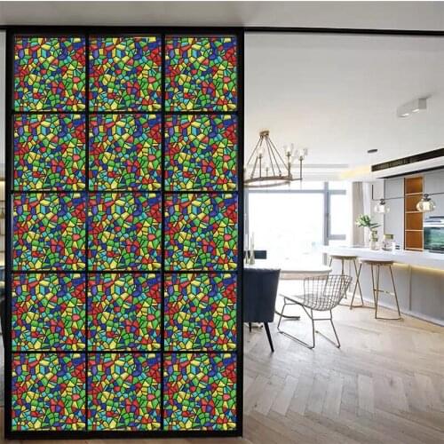 Custom Size Stained Glass Window Film Gothic Church Tree Flower Bird Sticker For Kitchen Bathroom Glass Sliding Door Home Decor