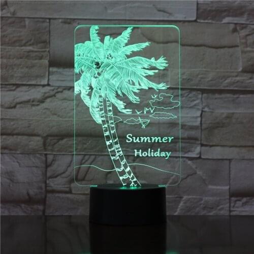 New 3D Optica Plant Lamp USB LED Night Light Coconut Tree Strawberry Birthday Holiday Present For Kids Acrylic Lamparas 1767