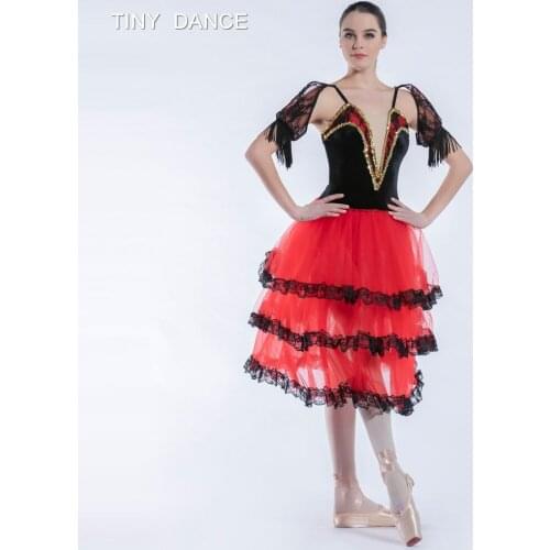 New Arrival of Girls Red Spanish Ballet Dance Costume Romantic Tutu Leotard Dress Performance Costumes 11 Sizes Available 19023