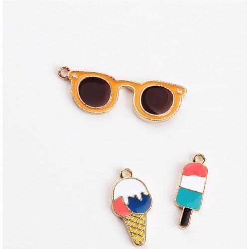 New Enamel Necklace Pendants Gold Color Plated Oil Drop Sunglass Ice Cream Charm Pendant Ornament Accessories Bracelet Charm