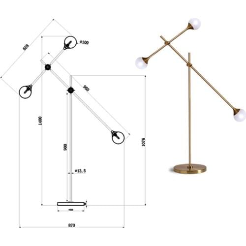New design floor lamp G9 adjustable brass color good quality fashion model for fancy house living room bedroom hotel room
