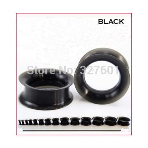 Wholesale 48 Pcs/lot Mix 12 Size Body Jewelry Black Silicone Flesh Tunnel Ear Expander Double Flared Plug
