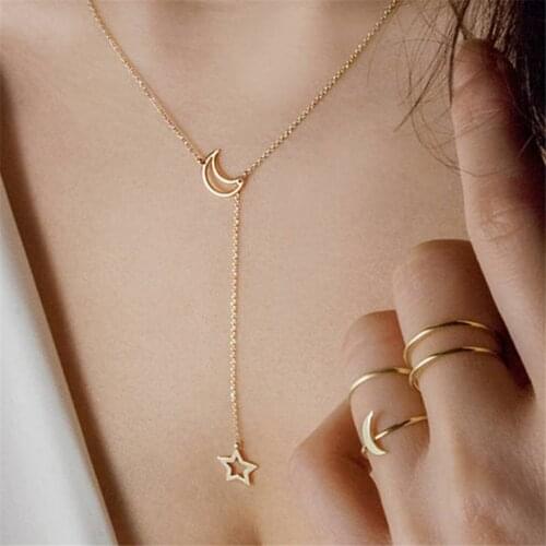 Gold Color Choker Necklace for women Long moon Tassel Pendant Chain Necklaces & Pendants Laces velvet chokers Fashion Jewelry