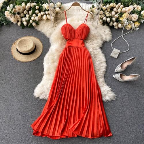 SINGREINY Women Sexy Strap Pleated Maxi Dress Summer Sleeveless Backless A-line Party Dress Fashion Hollow Out Waist Long Dress