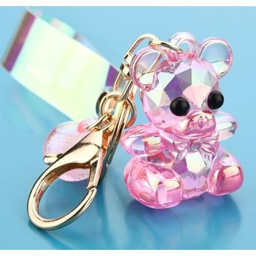 Colorful Bow Tie Acrylic Bear Keychains for Car Purse Bag Buckle Cartoon Animal Pendant Keyrings Key Chains Women Gift