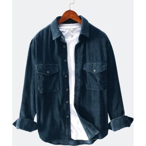 Men Shirts 2021 Spring Autumn Fashion Brand Japan Style Slim Fit Vintage Corduroy Shirt Male Casual Loose Long Sleeve Shirt Tops