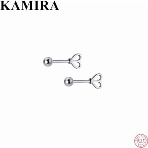 KAMIRA 925 Sterling Silver Trendy Elegant Forever Love Heart Bead Stud Earrings for Women Girl Korea Party European Jewelry 2021