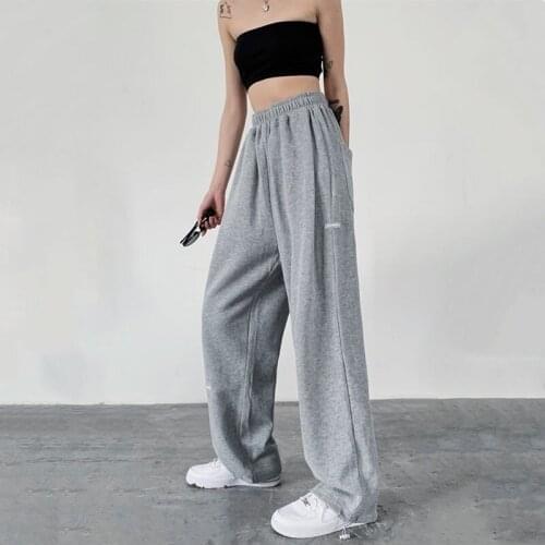 Gray Sports Pants Ladies 2021 New Fashion Ladies Sports Pants Training Summer White Loose Sports Straight Trousers Ladies Pants