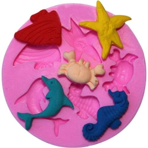 Sea Beach Fish Starfish Dolphin Crab Silicone Fondant Chocolate Resin Sugarcraft Mold For Pastry Cup Cake Decorating