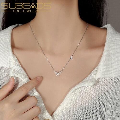 Subeads Opal Jade Butterfly Pendant Necklace for Women Fashion Pearl Charms Silver Color Necklace Choker Party Jewely Gift