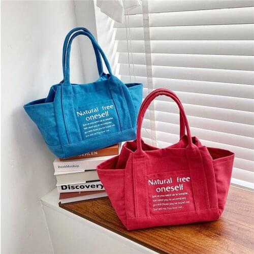 Canvas Letter Candy Handbags for Women Korean Casual Large Capacity Tote Shopper Weekender Ladies Shoulder Top Handle Bag Female