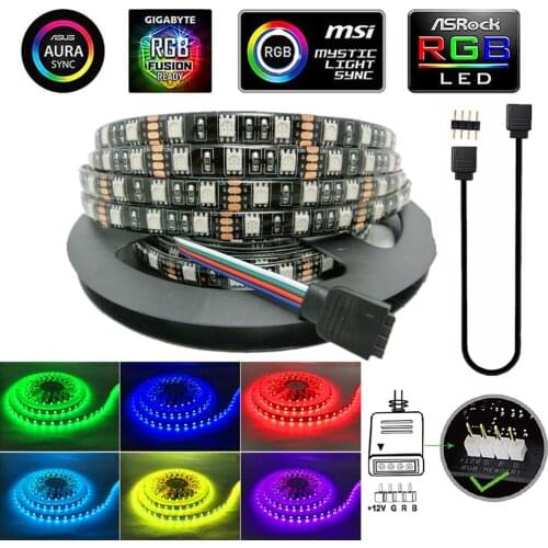 12V 4Pin 5050 RGB LED Strip Black PCB For PC For ASUS Aura SYNC,MSI Mystic Light,GIGABYTE Fusion2.0 Header on Motherboard