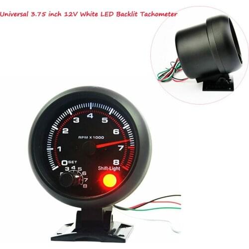 Universal for Auto Gasoline Car, 0-8000 RPM 3.75 inch 12V White LED Backlit Tachometer Gauge with Red Shift Light Accessories