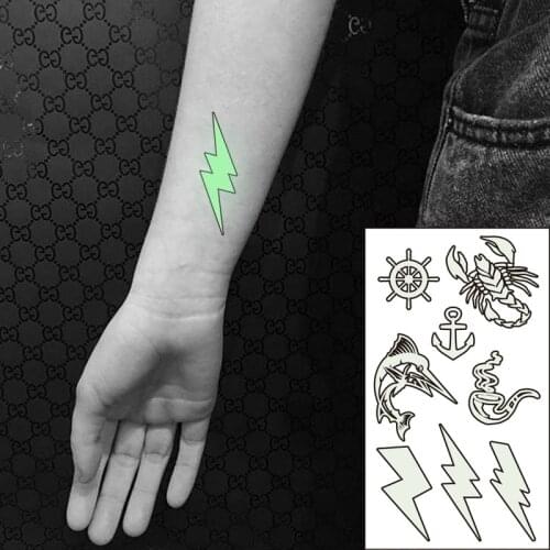 Waterproof Temporary Luminous Tattoo Sticker Swordfish Scorpion Anchor Lightning Pattern Flash Fake Tatto for Women Men