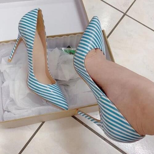 Stripe design fashion stiletto shoes pointed toe 12cm 10cm 8cm high heel sexy energy gorgeous big size lady pumps QP133 ROVICIYA