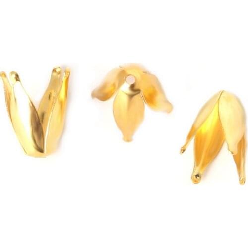 100PCs Gold Tone Flower Beads End Caps Findings 13x8mm(Fit 10mm Dia. Beads) yiwu