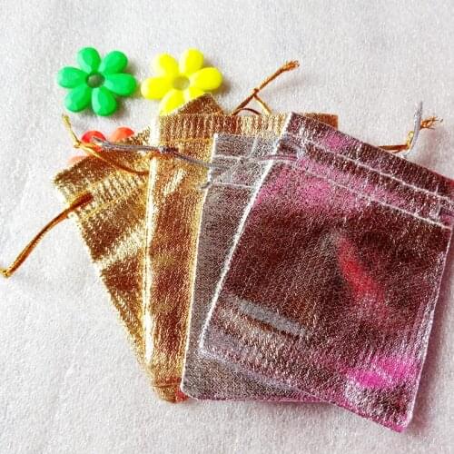 1000pcs Gold Silver Drawstring Packaging Display Bags Metallic Foil Organza Fabric Bag Pouches Christmas Wedding Party Gift Bags