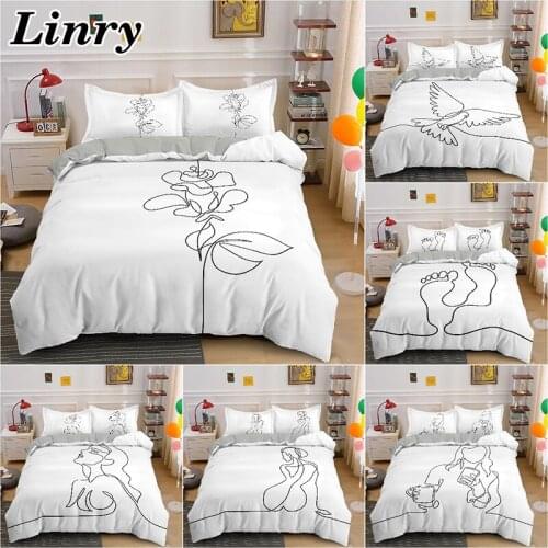 2/3PCS Minimalist Pattern Rose Women Printing Duvet Cover Comforter Bedding Set Quilt Cover Bedclothes Pillowcase Home Textile