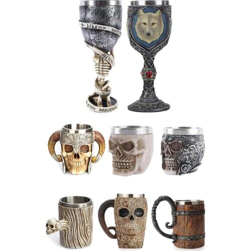 Stainless Steel 3D Drinking Cup Resin Skull Mug Beer Tea Cups Bar Drinkware Skeleton Halloween Decoration Gift