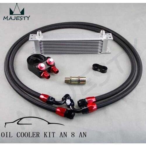 AN-8AN 10 ROW UNIVERSAL FILTER SANDWICH OIL COOLER NYLON BRAIDED OIL LINE KIT