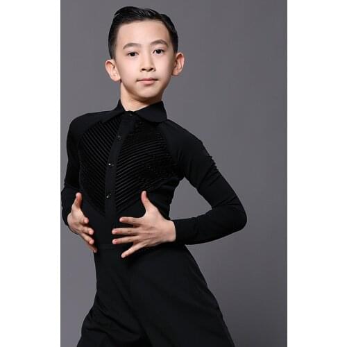 BoysLatin Dance Costumes Romper Shirt Gym Leotard Bodysuit Modern Latin Ballroom Stage Performance Latin Dancewear Kids DN7112