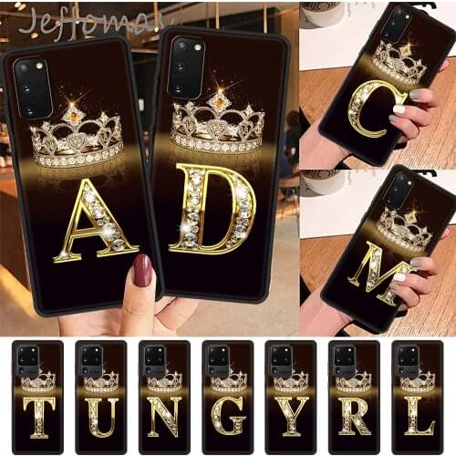 Letter Monogram Gold Marble Case For Samsung Galaxy S21 S20 FE S10 S9 S8 Plus Note 20 Ultra 9 10 Lite Black Soft Phone Coque Sac