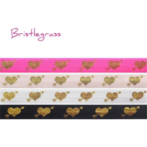 BRISTLEGRASS 5 Yard 5/8" 15mm Cupids Arrow Love Heart Foil Print Fold Over Elastics FOE Spandex Band Hair Tie Tutu Dress Sewing