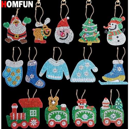 HOMFUN 5D Diamond Painting Keychain Special Rhinestone Embroidery Pendant DIY Craft Kits Cross Stitch Key Chain Accessories