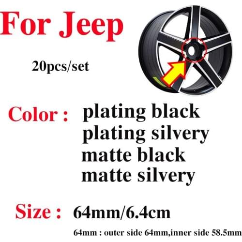 20pcs 64mm Auto Car Wheel Hub Caps for Cherokee Liberty Rubicon Wrangler Auto Wheel Center Covers Rim Wheels Original Logo Badge