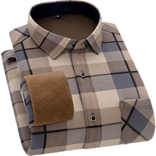 Aoliwen Brand Mens winter warm long-sleeved shirts flannel plaid shirts thickened warm and comfortable shirts large size shirts