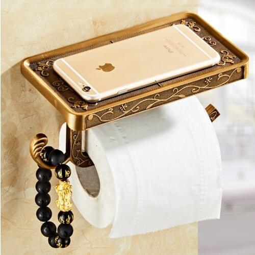 Bathroom Hardware Set White Paper Mobile Phone Holder Space Aluminum Antique Roll Holder with Shelf Toilet Paper Box Wall Mount