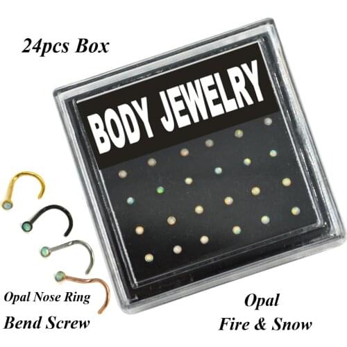 24pcs Box Set Titanium Anodized Opal Stone Nose Piercing Ring Bead Screw Nose Stud Piercing Retainer Body Jewelry