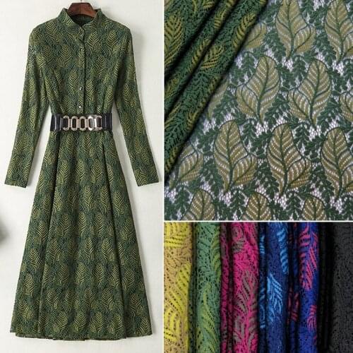 New autumn and winter thick cotton lace fabric Embroidery Two-color leaf Pattern gauze textile fabric wedding lace fabric