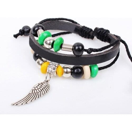Gnova NEW Genuine Leather Bracelets Men Women Handmade Beads Wax Cord Bracelet for Women Charm Bracelets Bangles