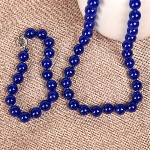 The 10 mm blue jade necklace can Made a Bracelet or a necklace as deep as the sea