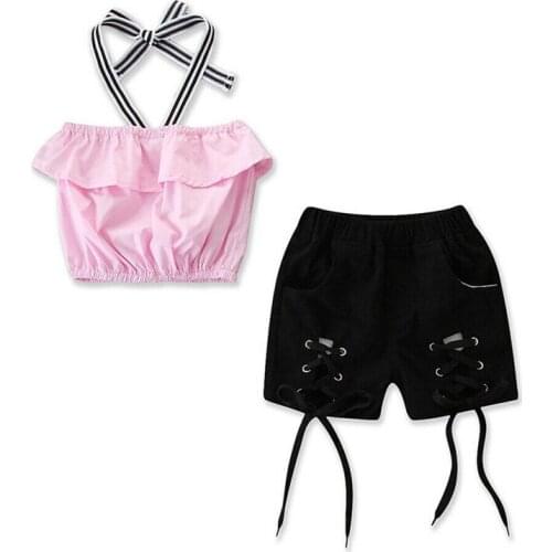 Infant Kid Baby Girl Clothes Off Shoulder Tops Ripped Shorts Pants Outfits Children Girls Pant Set