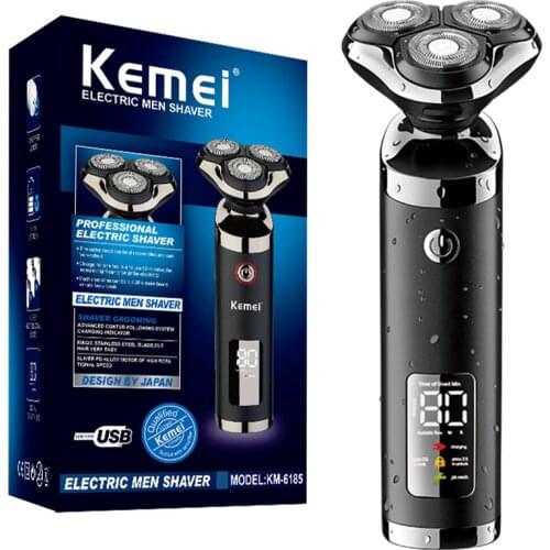 Original kemei wet dry waterproof LCD display electric shaver beard electric razor for men facial shaving machine rechargeable