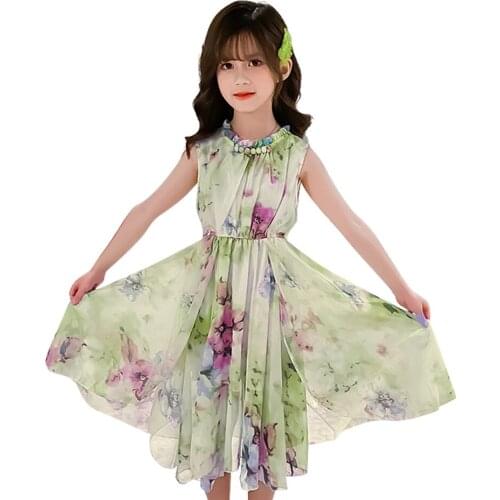 Girls Dress Floral Pattern Dresses For Girl Summer Children Party Dress Casual Girls Clothing 6 8 10 12 14