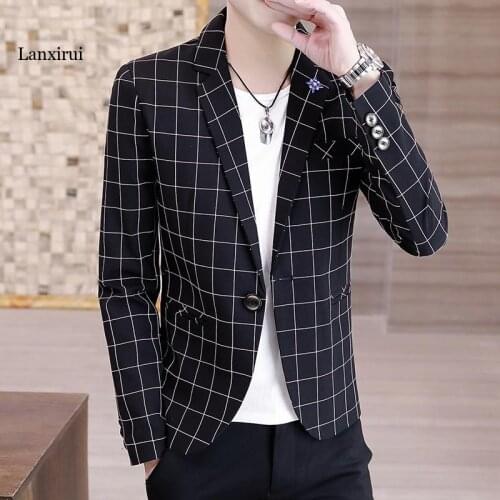 Leisure small suit jacket mens suit tartan Korean version slim ruffian handsome trend formal jacket single spring