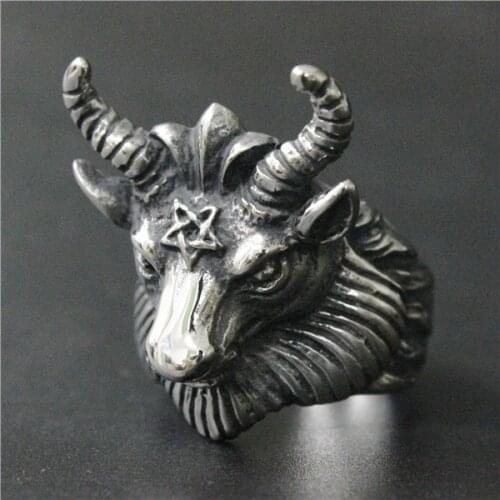 Drop Ship Size 7-14 Cool Heavy Big Star Mark Goat Ring 316L Stainless Steel Man Motor Biker Fashion Vintage Bull Ring