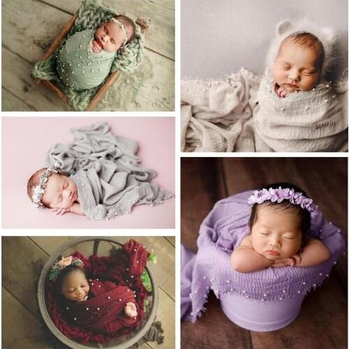 Newborn Baby Photo Shoot Props Pearls Cotton Wraps with Tassels Photography Accessories Basket Filler Infant Blanket Backdrop
