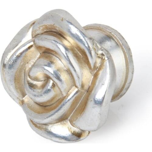 Silver Rose Knobs Cabinet Drawer Kitchen Cupboard Closet Wardrobe Dresser Door Knob Handle Pull, Metal