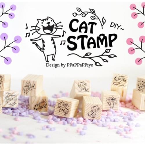 WYSE 12pc/set Wood Cute Cartoon Cat Clear Stamps Transparent Silicone Stamp Seal for DIY Scrapbooking Card Making Craft Supplies