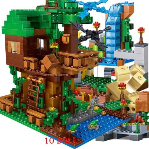 Building Blocks For Mountain Cave My Worlds Village Warhorse Windmill Tree House With Elevator Figures Bricks DIY Toys Kids