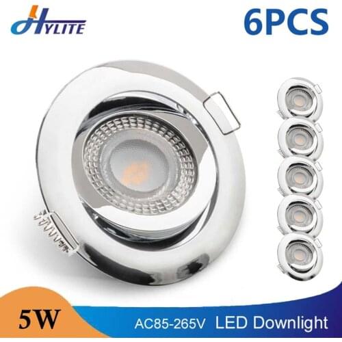 6PCS LED Downlight 5W AC 85V-265V Recessed Ceiling Lamp Ultra Thin 3-Step Dimmable Warm Cold White Spot Indoor Bedroom Kitchen