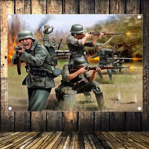 WW2 Weapons Old Photos Wehrmacht soldiers in battle Military Poster Flag Banner Wall Art Canvas Painting Tapestry Home Decor A1