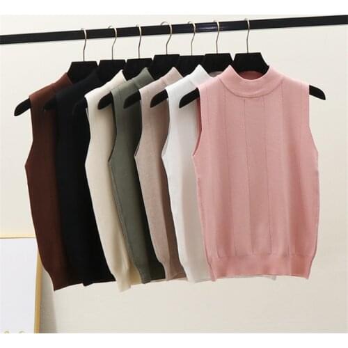 Knitted Tops Women Sleeveless T shirt Femae Summer Solid Knit Tee Shirt Femme Korean Fashion Undershirt Knitwear