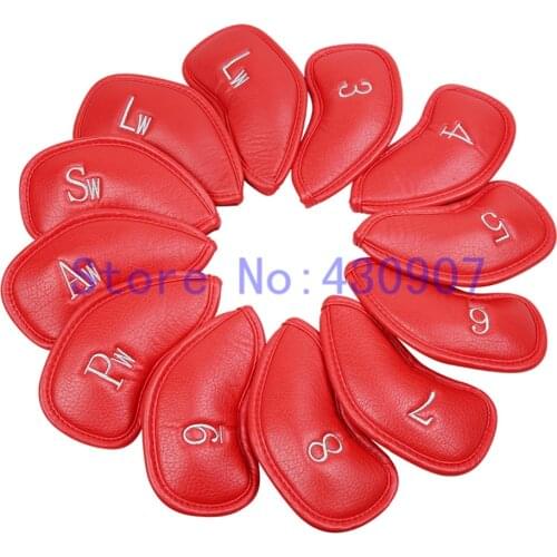 High Quality 12pc/set GOLF Red Thick PU leather Iron Head Covers For Golf Iron Sets(3,4,5,6,7,8,9,Pw,Aw,Sw,lw,lw)